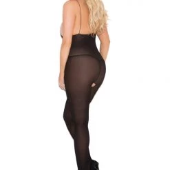 Elegant Moments PS Stockings-Bodystk Plus Size Opaque Bodystocking With Spaghetti Straps 3-colors