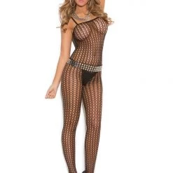 Elegant Moments Black Seamless Crochet Bodystocking