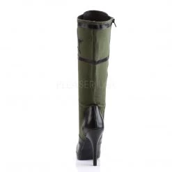 Pleaser Front Lace-Up Knee High Military Boot With Star And 4-inch Spike Heel