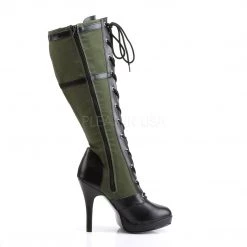 Pleaser Front Lace-Up Knee High Military Boot With Star And 4-inch Spike Heel