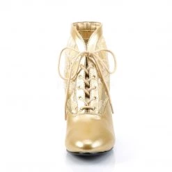 Pleaser Victorian Lace Ankle Bootie With 2-inch Heel 4-colors Gold