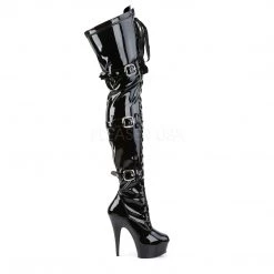 Pleaser Lace-Up Thigh High Boots With 6-inch Heels And Buckles DEL3028