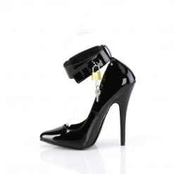Pleaser Pumps Black Pump With 6-inch Spike Heel, Ankle Cuff And Padlock DOM432