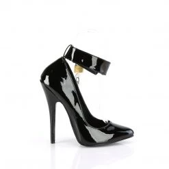 Pleaser Pumps Black Pump With 6-inch Spike Heel, Ankle Cuff And Padlock DOM432