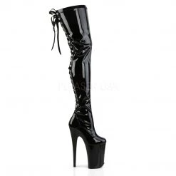 Pleaser Back Lace-Up Thigh Boots With 9-inch Spike Heels INFINITY-3063 Thigh High