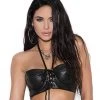 Elegant Moments Leather Lace-Up Top With Underwire Cups Leather-Vinyl