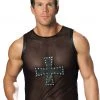 Elegant Moments Men's Mesh Tank Top With Leather Cross