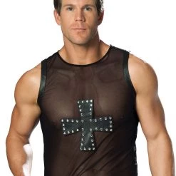 Elegant Moments Men's Mesh Tank Top With Leather Cross