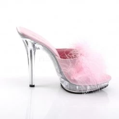 Pleaser Slipper Shoes Feather Slipper Shoe With Clear 5-inch Heel 4-colors