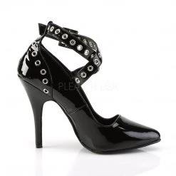 Pleaser Black Crisscross Ankle Strap Fetish Pump Shoes With 5-inch Spike Heels PS-SEDUCE-443