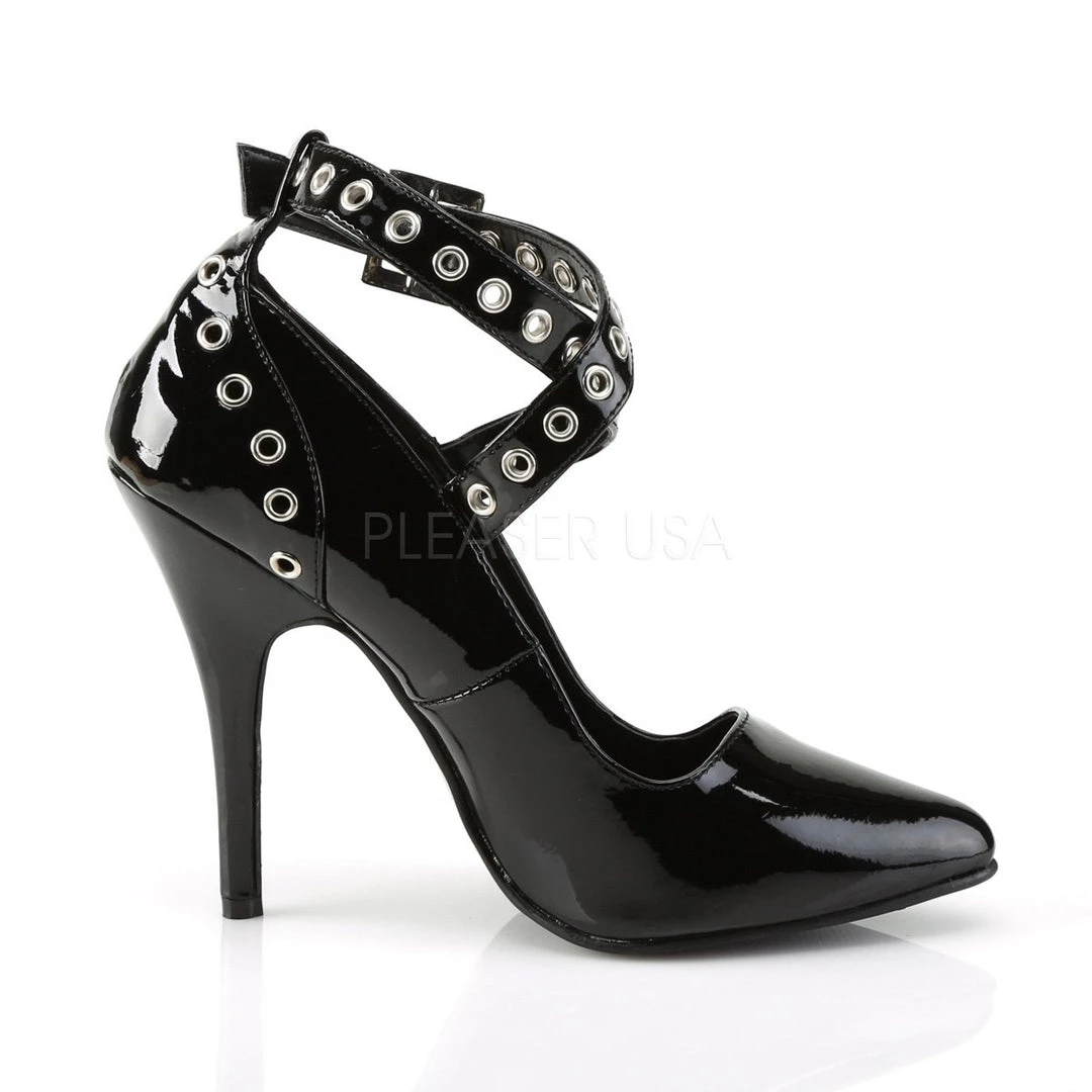 Pleaser Black Crisscross Ankle Strap Fetish Pump Shoes With 5-inch Spike Heels PS-SEDUCE-443