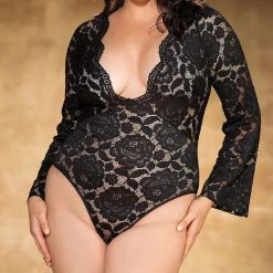 Shirley PS Lingerie Plus Size Stretch Lace Teddy Black Or Pink