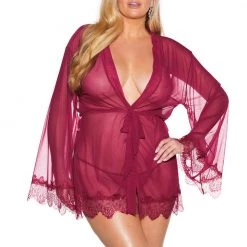 Shirley Plus Size Soft Mesh And Lace Short Robe 3-colors
