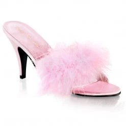 Pleaser Feather Trim Slipper Shoe With 3-inch Heel 4-colors
