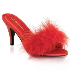 Pleaser Feather Trim Slipper Shoe With 3-inch Heel 4-colors