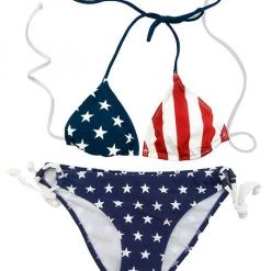 Calhoun Swimwear American Flag Stars Side Tie Bikini 2-pc Set