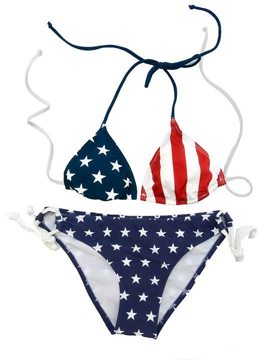 Calhoun Swimwear American Flag Stars Side Tie Bikini 2-pc Set