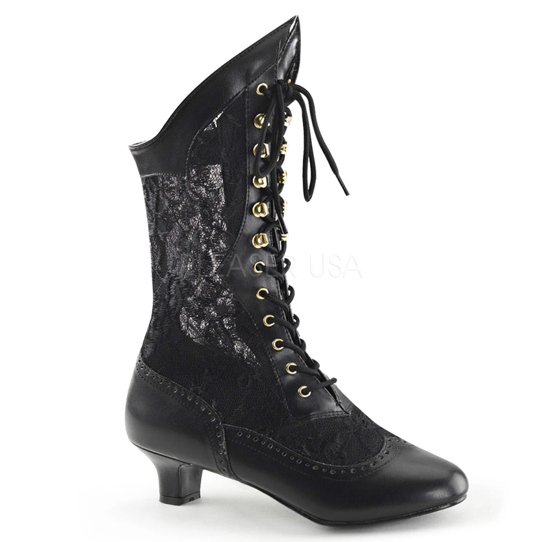 Pleaser Victorian Lace Ankle Boots With 2-inch Heel 3-colors
