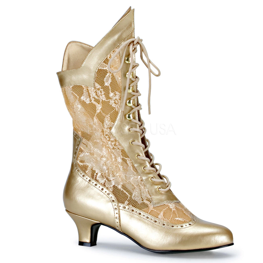 Pleaser Victorian Lace Ankle Boots With 2-inch Heel 3-colors