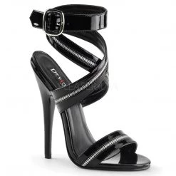 Pleaser Ankle Strap Black Zipper Strap Sandal With 6-inch Heel