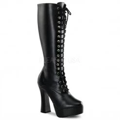 Pleaser Lace-Up Platform Knee Boot With 5-inch Chunky Heel
