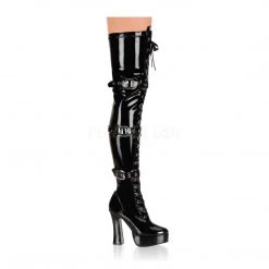 Pleaser Front Lace-Up Thigh High Boot With Buckles ELECTRA3028