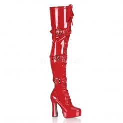 Pleaser Front Lace-Up Thigh High Boot With Buckles ELECTRA3028