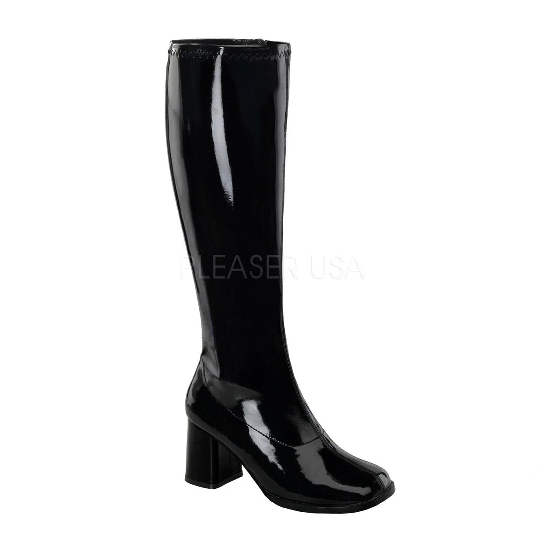 Pleaser Knee High Plus Size Wide Calf GoGo Boots With 3-inch Heels