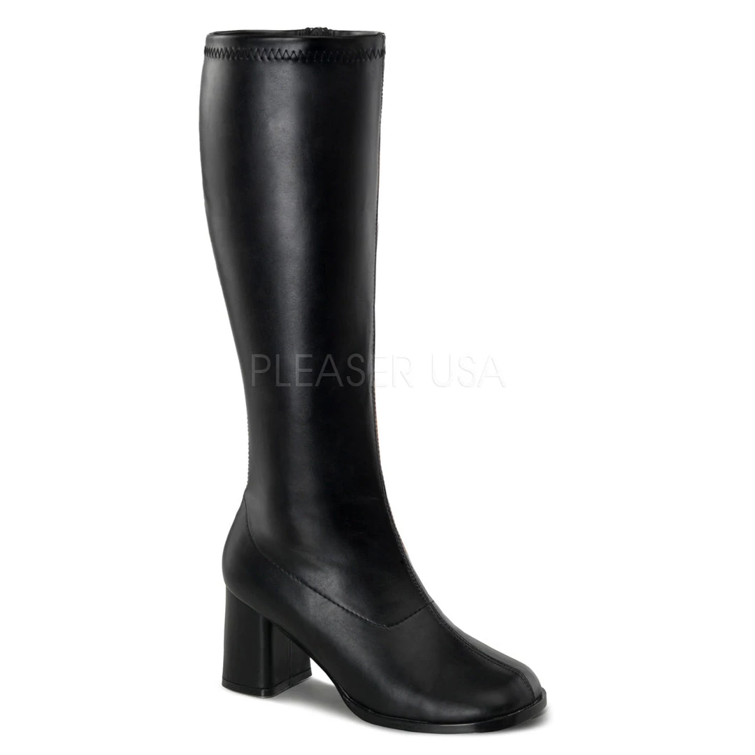 Pleaser Knee High Plus Size Wide Calf GoGo Boots With 3-inch Heels