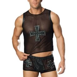 Elegant Moments Men's Mesh Tank Top With Leather Cross