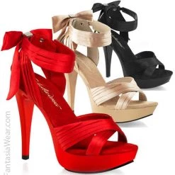 Pleaser Pleated Strap Sandal 5-inch Heel -Red/Black/Champagne Spike Heel