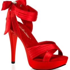 Pleaser Pleated Strap Sandal 5-inch Heel -Red/Black/Champagne Spike Heel