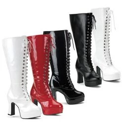 Pleaser PS-Exotica-2020 Lace-up GoGo Boots With 4-inch Chunky Heel -Black/Red/White Flag Gear
