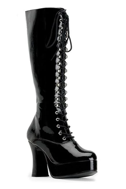 Pleaser PS-Exotica-2020 Lace-up GoGo Boots With 4-inch Chunky Heel -Black/Red/White Flag Gear