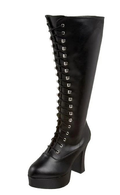 Pleaser PS-Exotica-2020 Lace-up GoGo Boots With 4-inch Chunky Heel -Black/Red/White Flag Gear