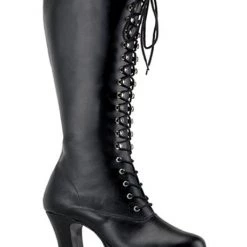 Pleaser PS-Exotica-2020 Lace-up GoGo Boots With 4-inch Chunky Heel -Black/Red/White Flag Gear