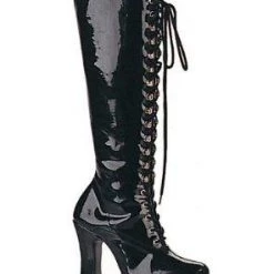 Pleaser PS-Exotica-2020 Lace-up GoGo Boots With 4-inch Chunky Heel -Black/Red/White Flag Gear