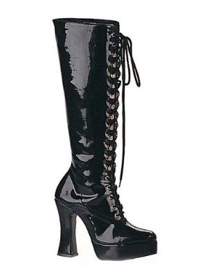 Pleaser PS-Exotica-2020 Lace-up GoGo Boots With 4-inch Chunky Heel -Black/Red/White Flag Gear