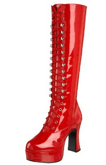 Pleaser PS-Exotica-2020 Lace-up GoGo Boots With 4-inch Chunky Heel -Black/Red/White Flag Gear
