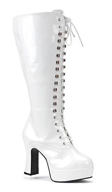 Pleaser PS-Exotica-2020 Lace-up GoGo Boots With 4-inch Chunky Heel -Black/Red/White Flag Gear