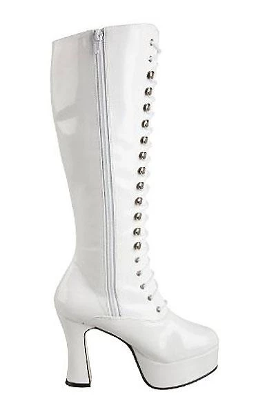 Pleaser PS-Exotica-2020 Lace-up GoGo Boots With 4-inch Chunky Heel -Black/Red/White Flag Gear