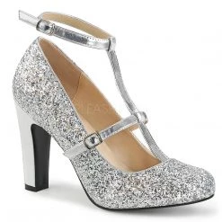 Pleaser Round Toe Glitter Pump With 4-inch Heel PS-QUEEN-01 Ankle Strap