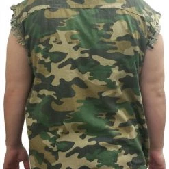 Shore Trendz Men's Wear Camouflage Frayed Sleeveless Men's Denim Biker Shirt