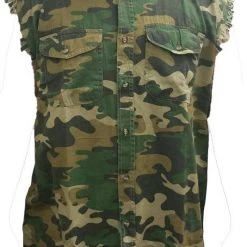 Shore Trendz Men's Wear Camouflage Frayed Sleeveless Men's Denim Biker Shirt