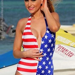Ujena U-Z129 USA Big Star Zipper Swimsuit American Flag