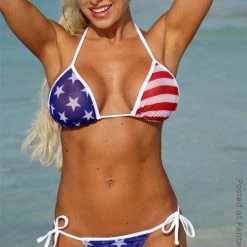 Ujena U-Z310 Sheer Big Star American Flag Tonga Thong Bikini 2-pc Set