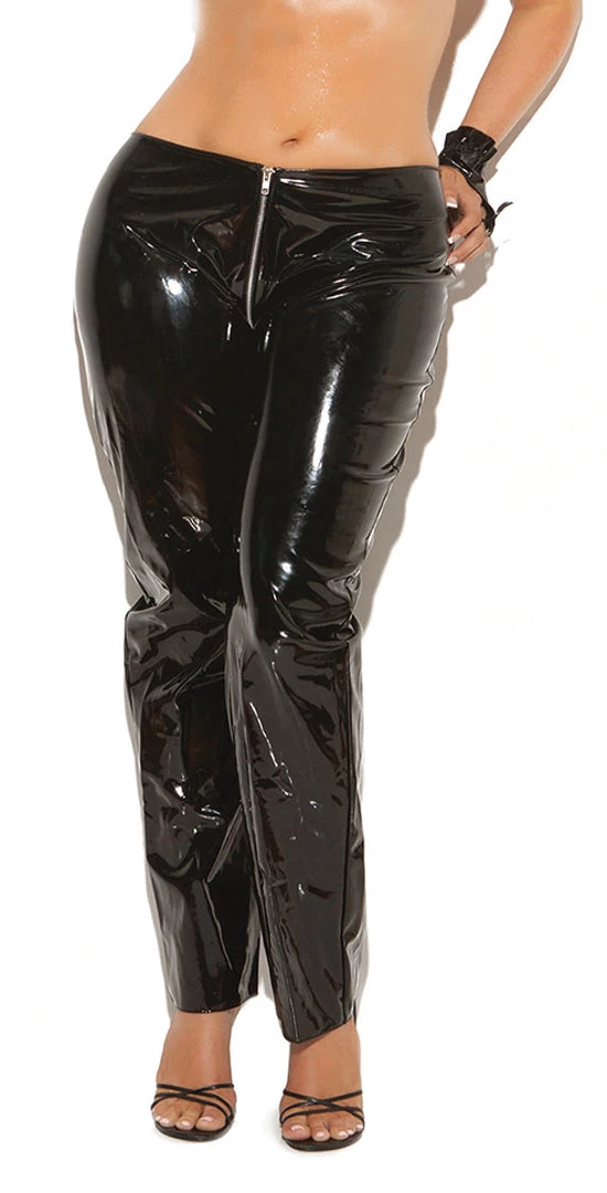 Elegant Moments Plus Size Zip Front Vinyl Pants