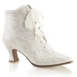 Pleaser White Lace Overlay Ankle Bootie 2.75-inch Heel PS-VICTORIAN-30
